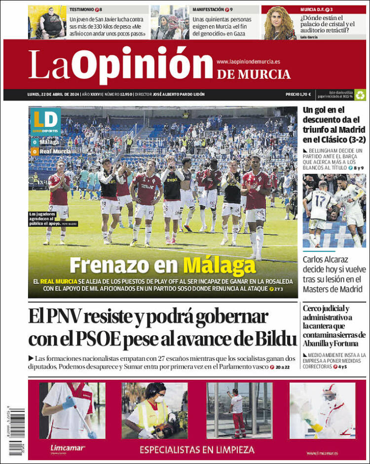 Portada de La Opinión de Murcia (España)