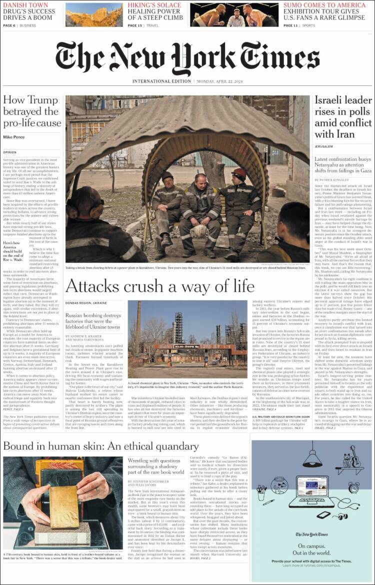 Portada de International New York Times (Europa)