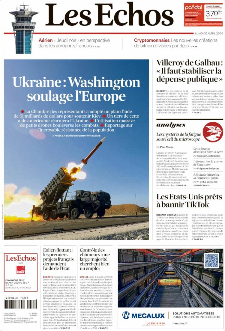Portada de Les Echos (Francia)