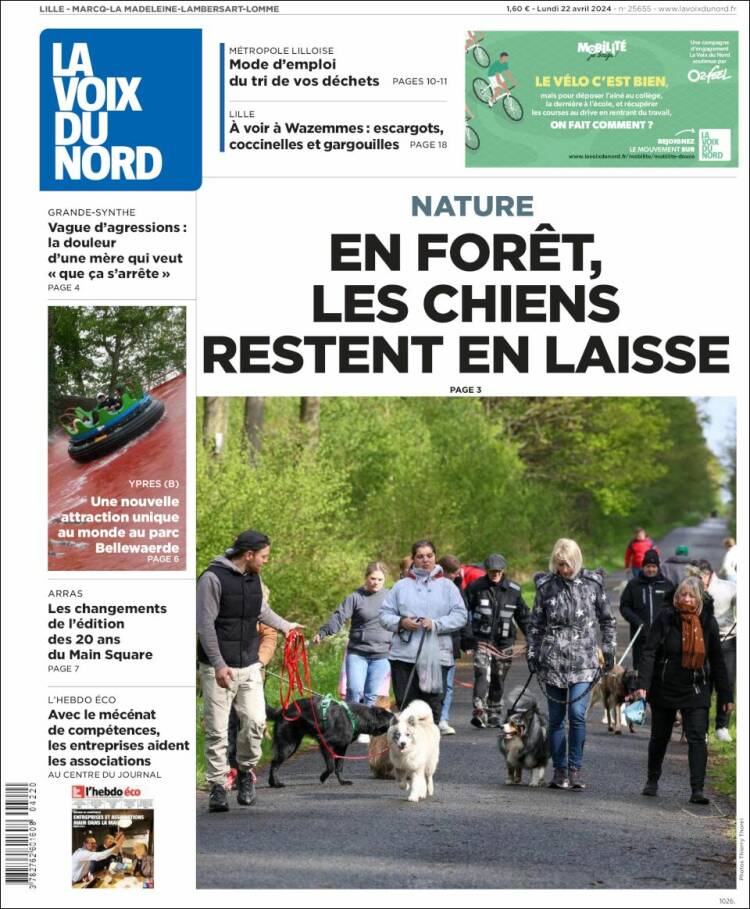 Portada de La Voix du Nord (Francia)