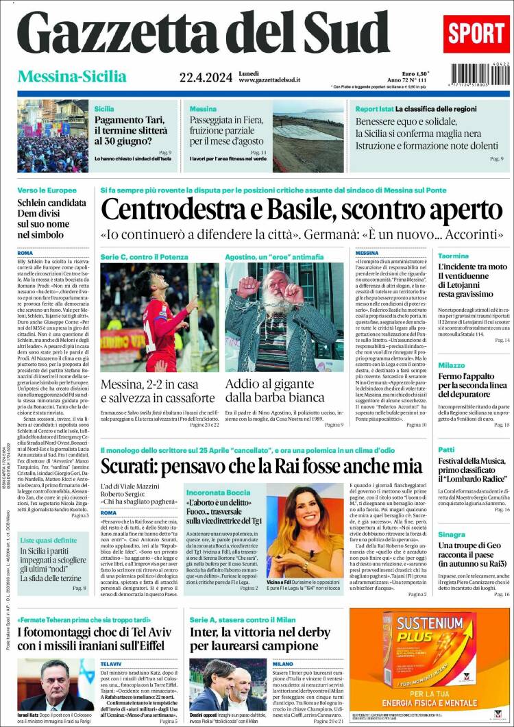 Portada de Gazzetta del Sud (Italia)