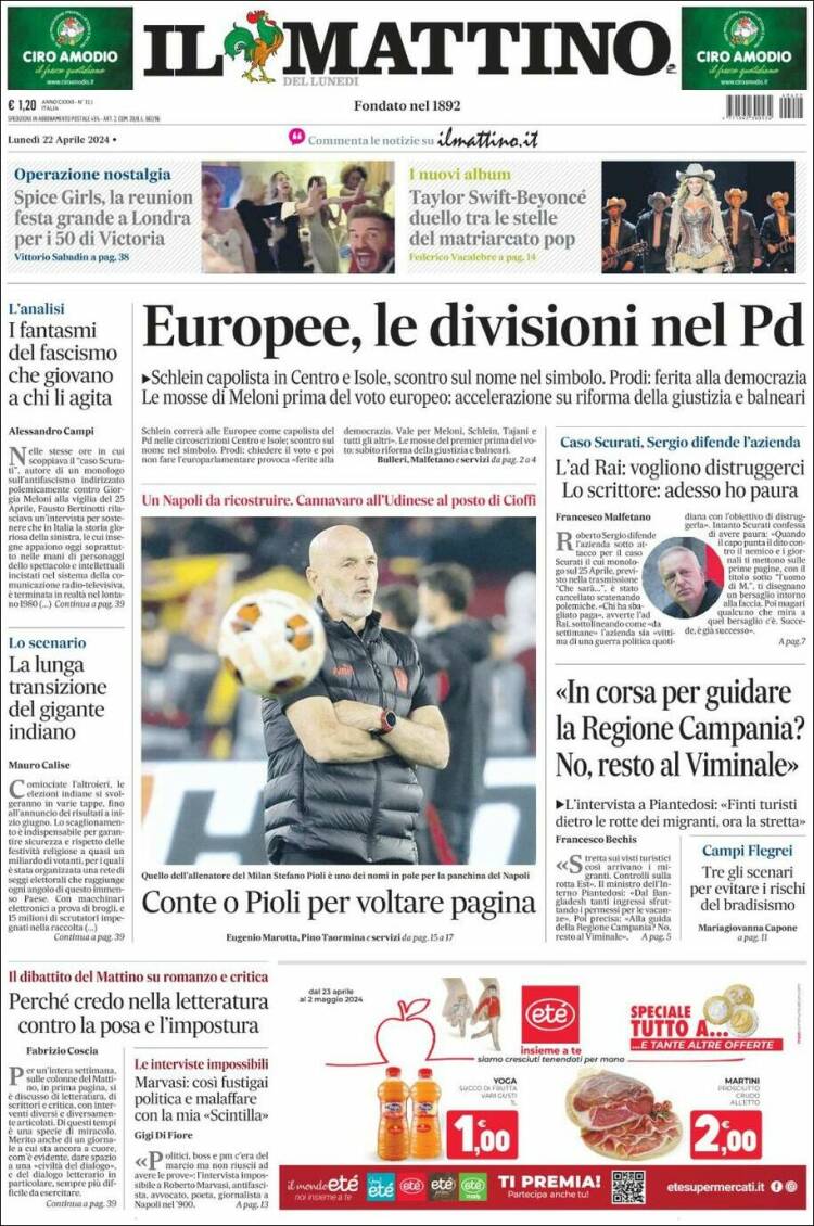 Portada de Il Mattino (Italia)