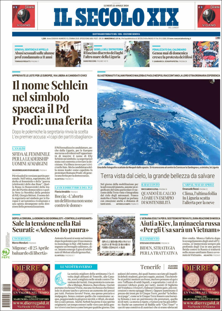 Portada de Il Secolo XIX (Italia)