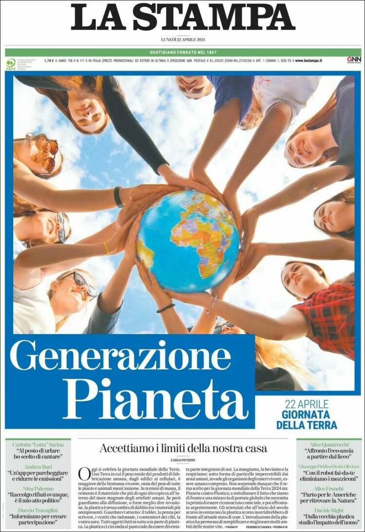 Portada de La Stampa (Italia)