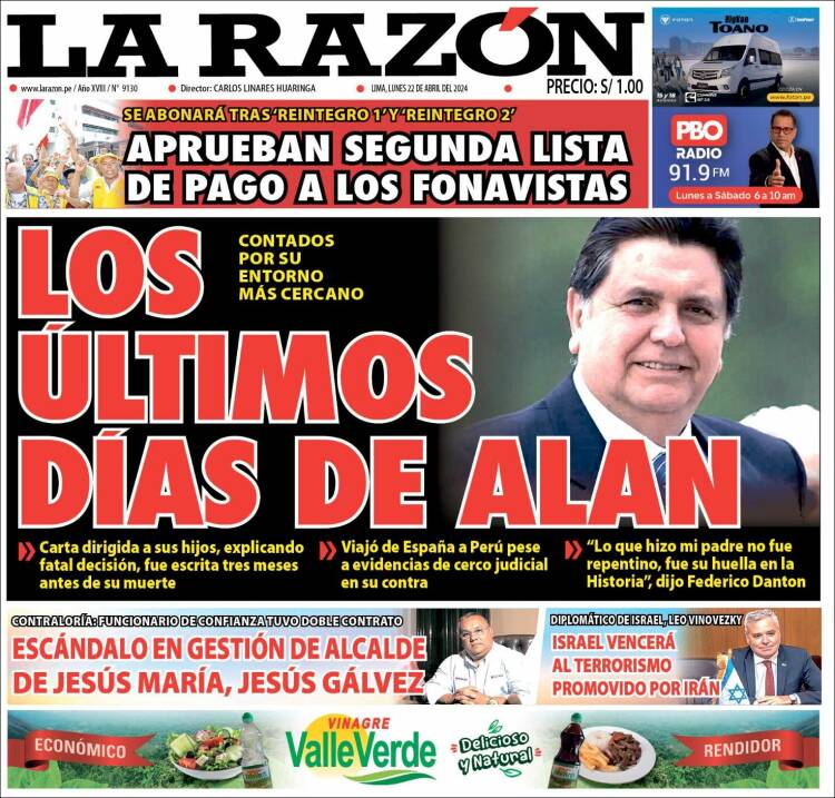 Portada de La Razón (Per&uacute;)
