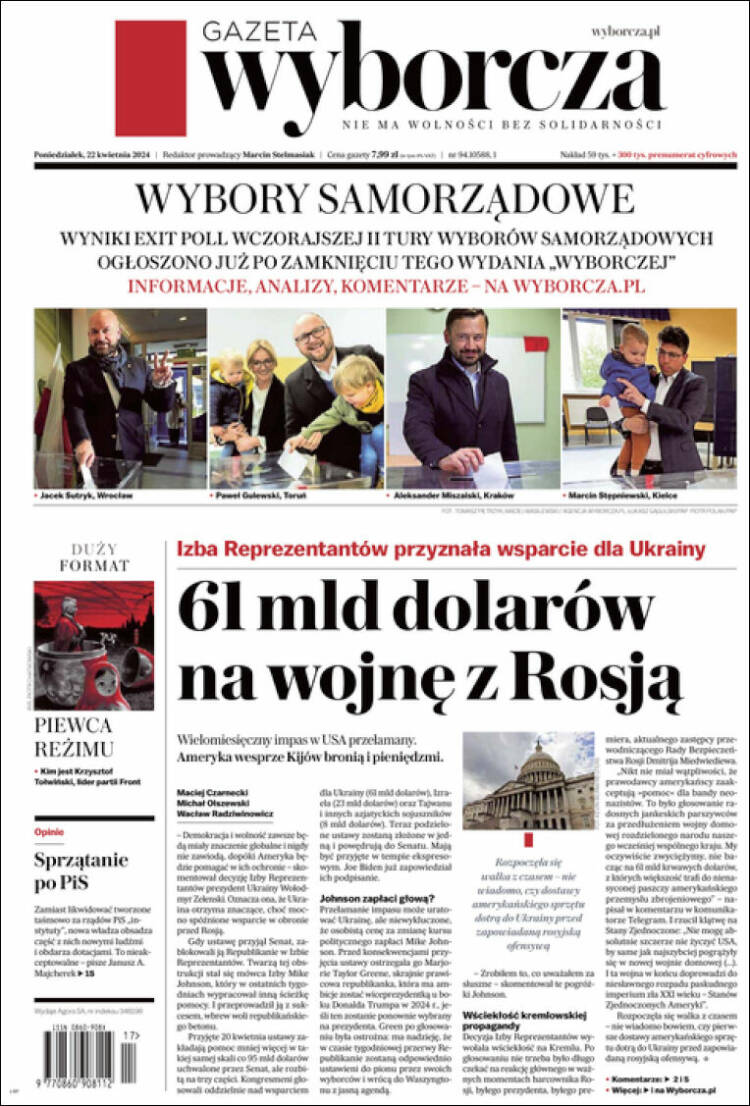 Portada de Gazeta Wyborcza (Polonia)
