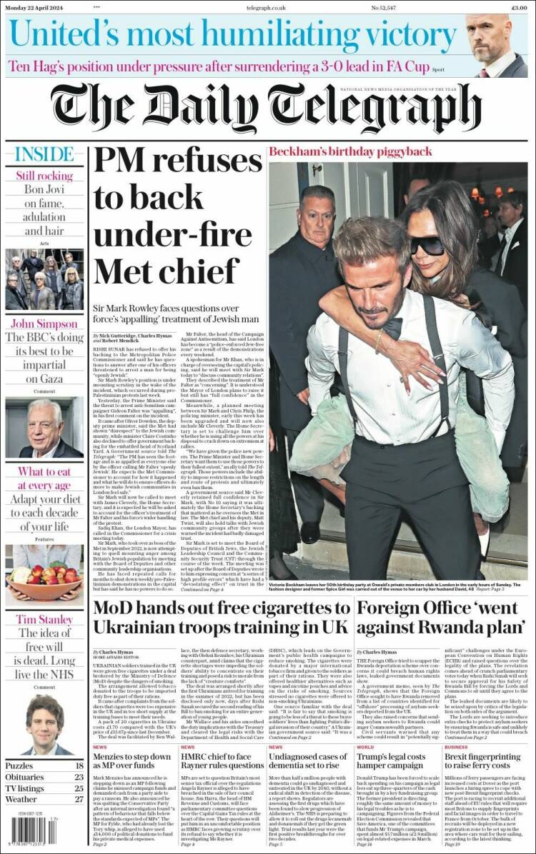 Portada de Daily Telegraph (Reino Unido)