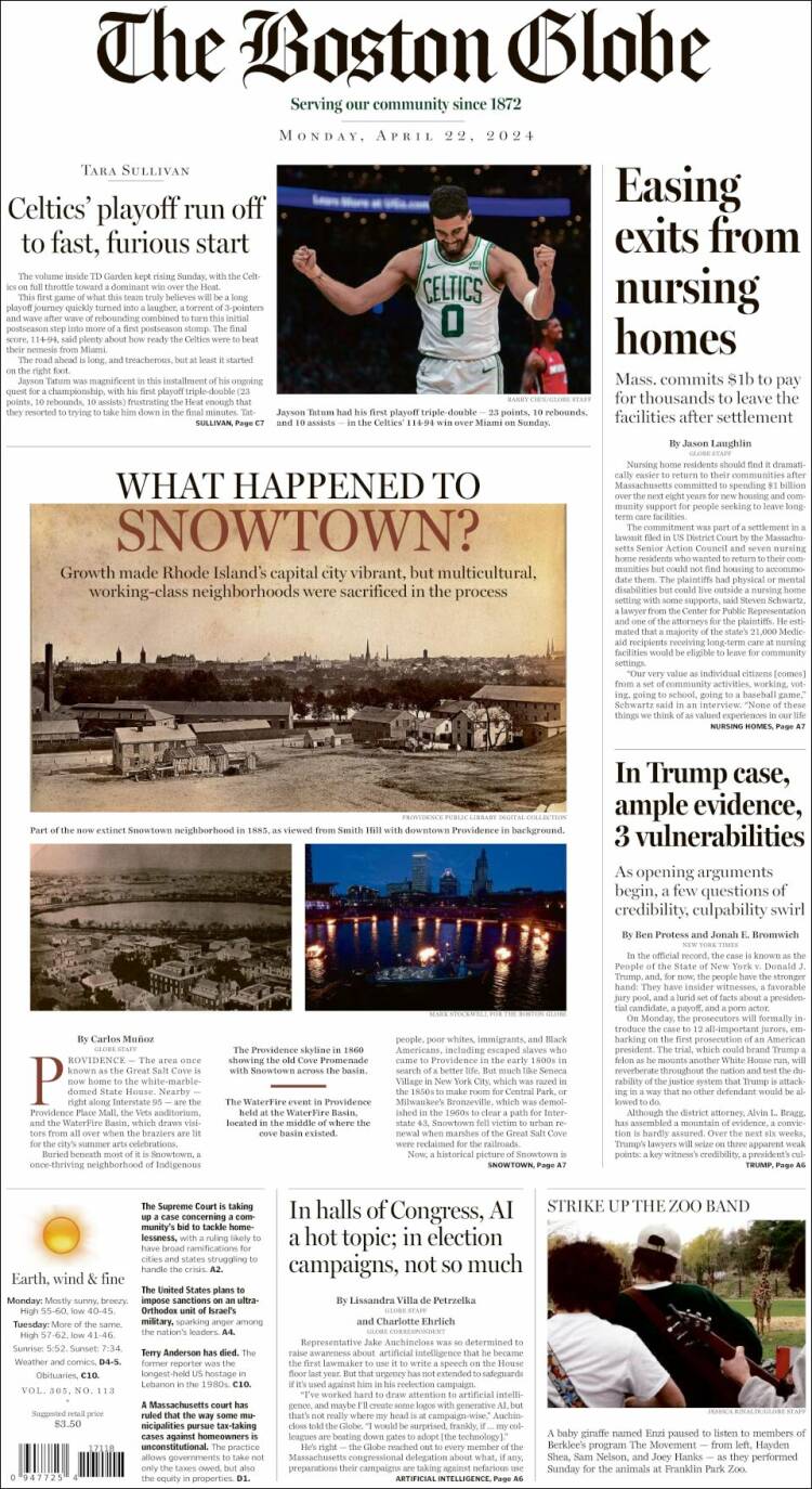 Portada de Boston Globe (USA)