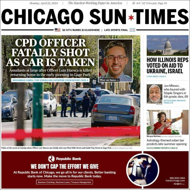 Portada de Chicago Sun-Times (USA)