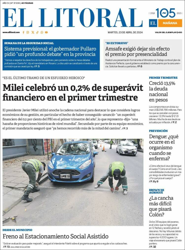Portada de Diario El Litoral (Argentina)