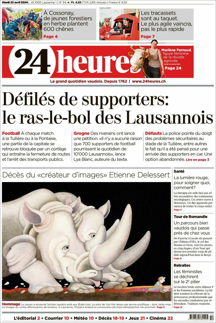 Portada de 24 Heures (Suiza)