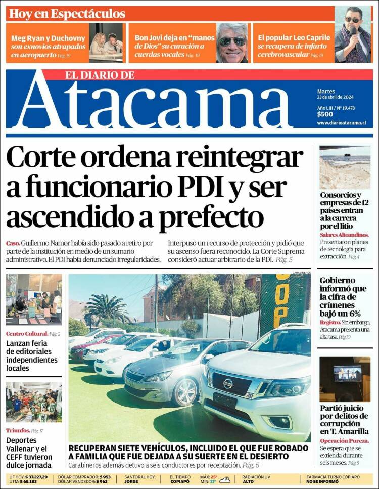 Portada de Diario de Atacama (Chile)