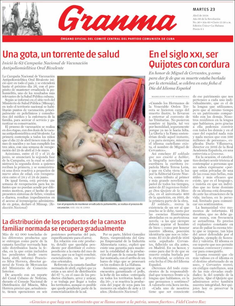 Portada de Granma (Cuba)