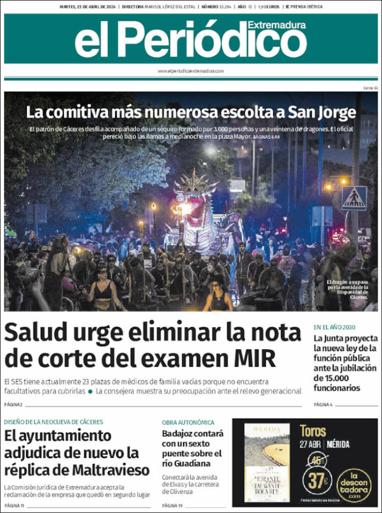 Portada de El Periódico de Extremadura (España)