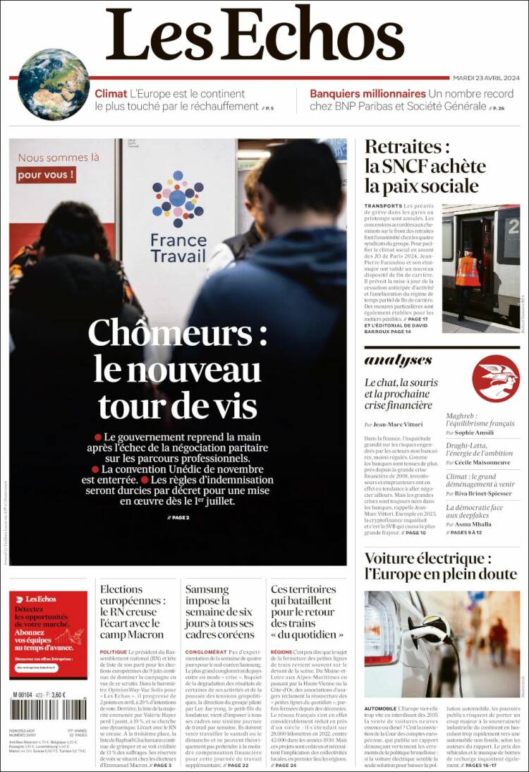 Portada de Les Echos (Francia)