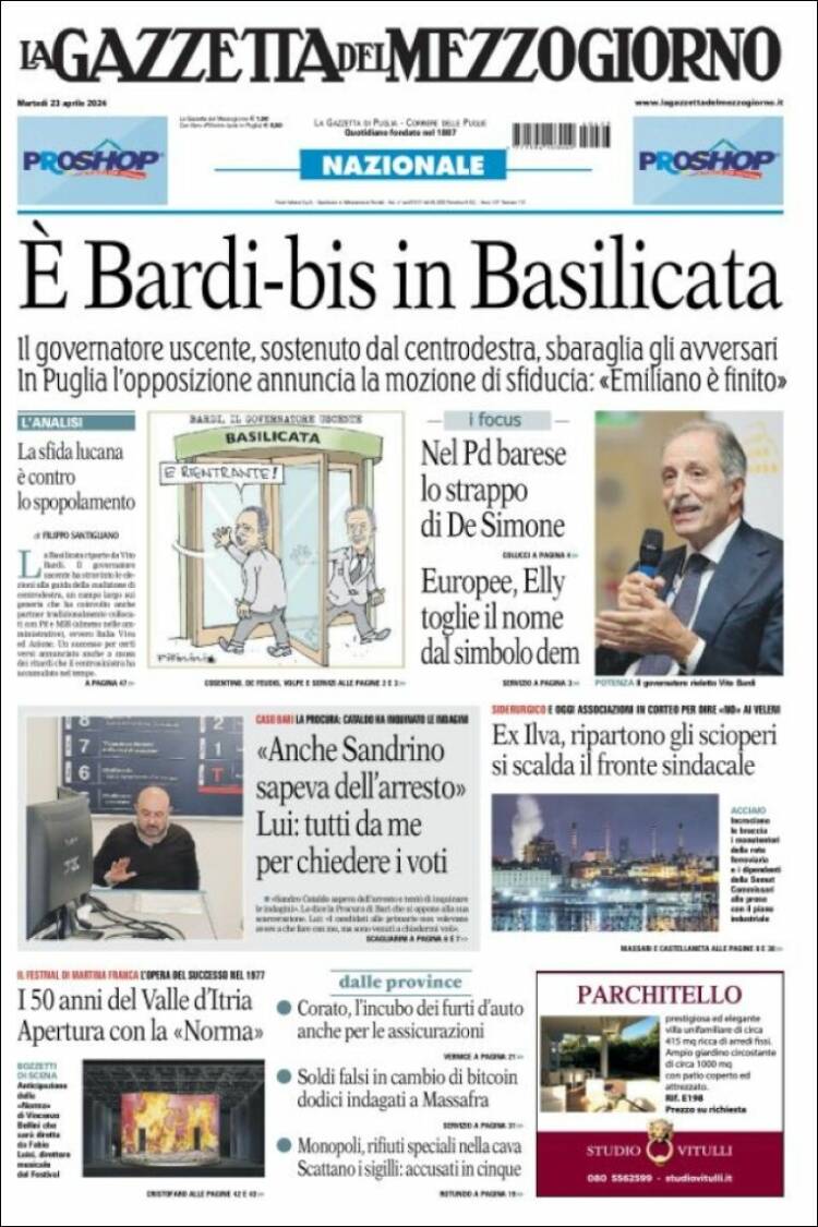 Portada de La Gazzetta del Mezzogiorno (Italia)