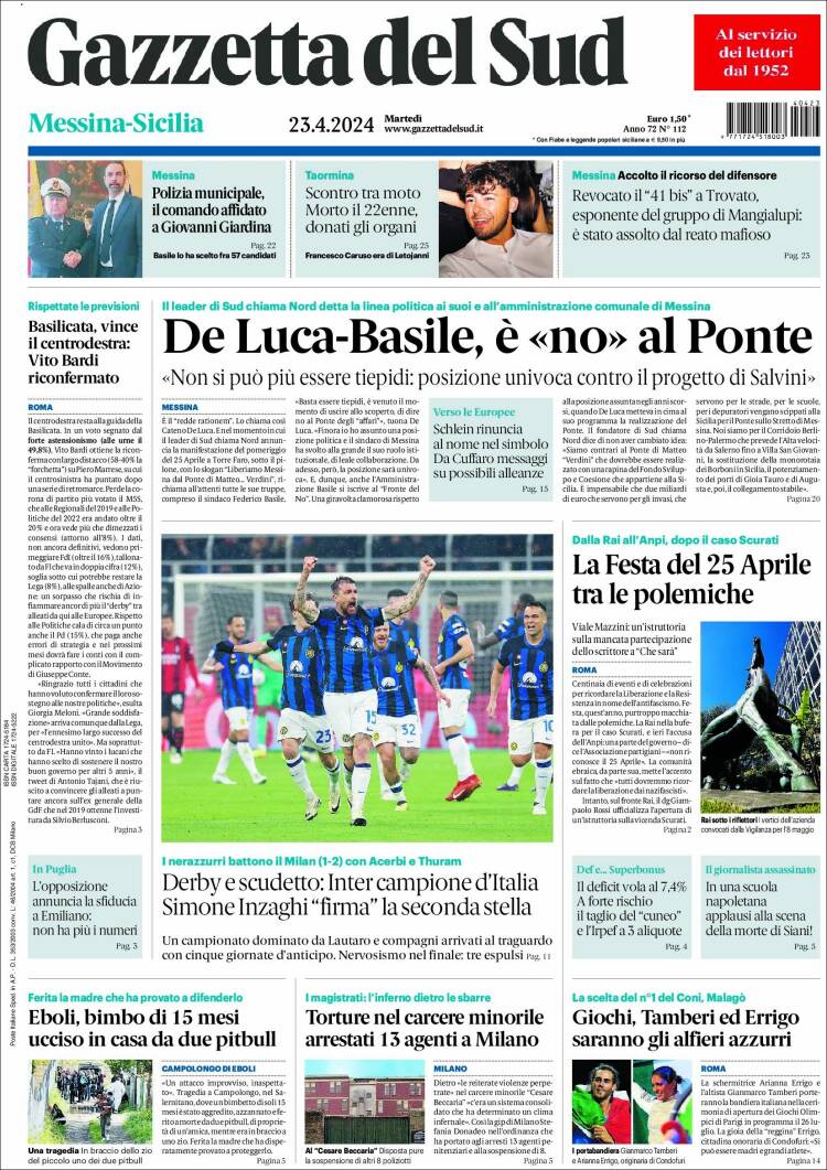 Portada de Gazzetta del Sud (Italia)