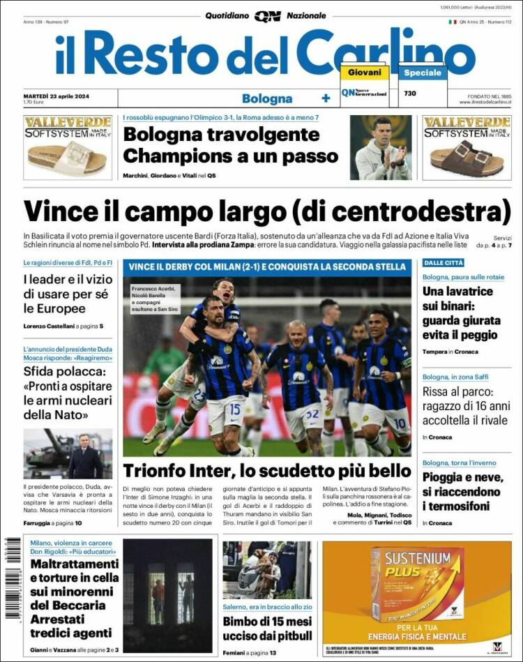 Portada de Il Resto del Carlino (Italia)