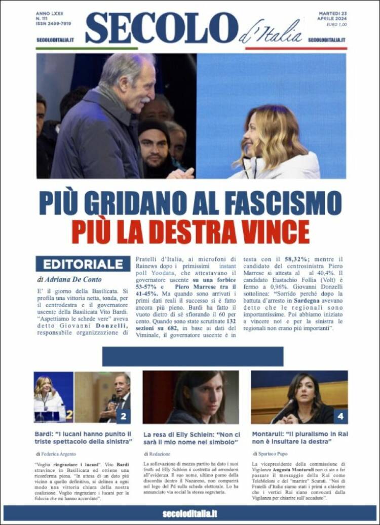 Portada de Secolo d'Italia (Italia)