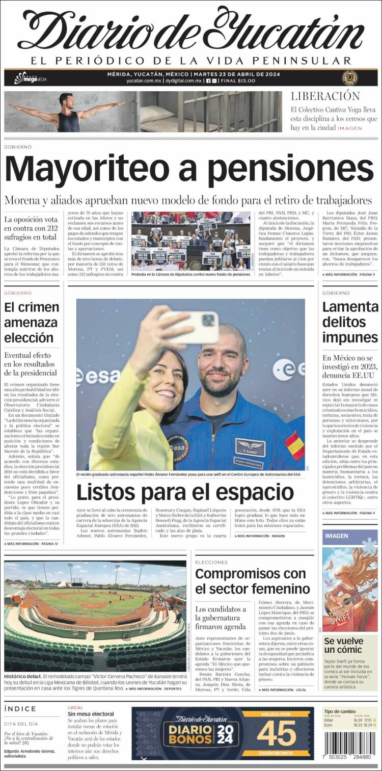 Portada de Diario de Yucatán (M&eacute;xico)