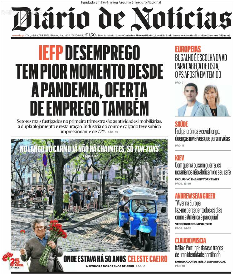 Portada de Diário de Noticias (Portugal)