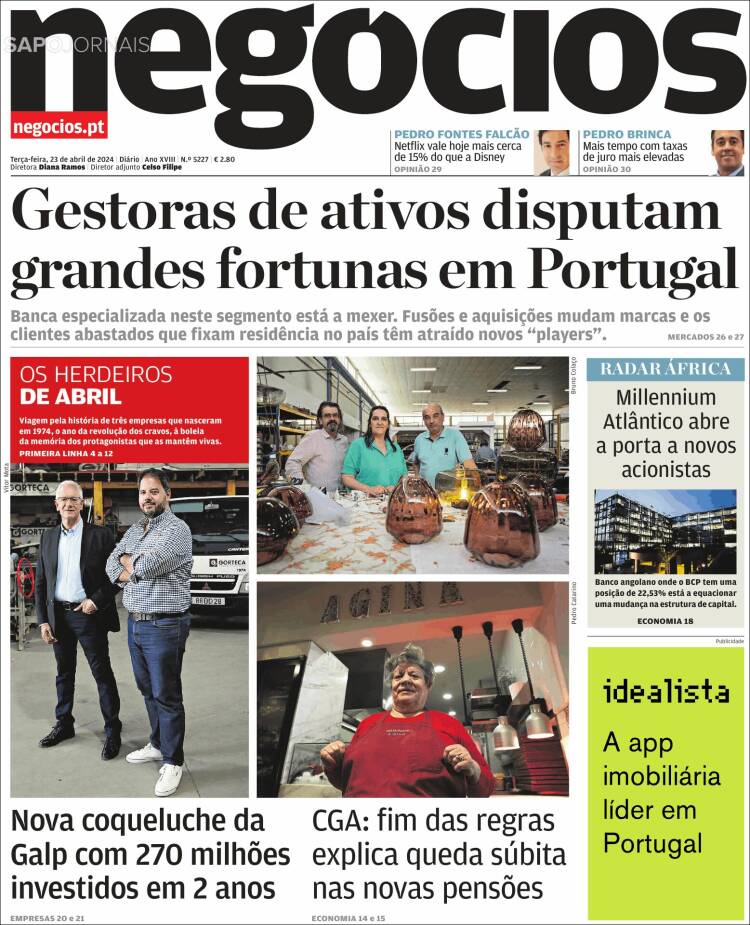 Portada de Jornal de Negócios (Portugal)