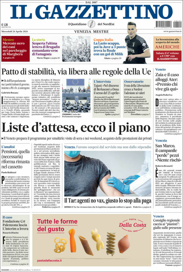 Portada de Il Gazzettino (Italia)