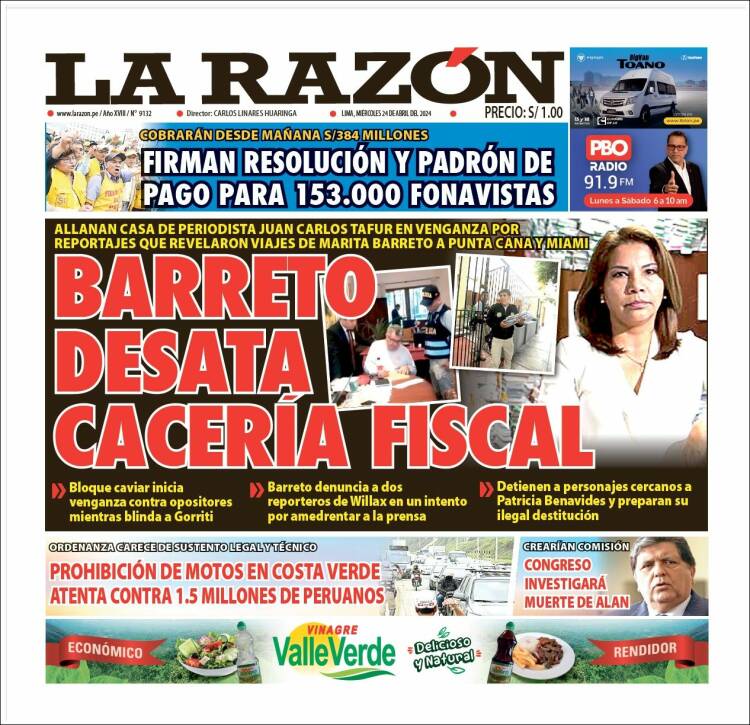 Portada de La Razón (Perú)