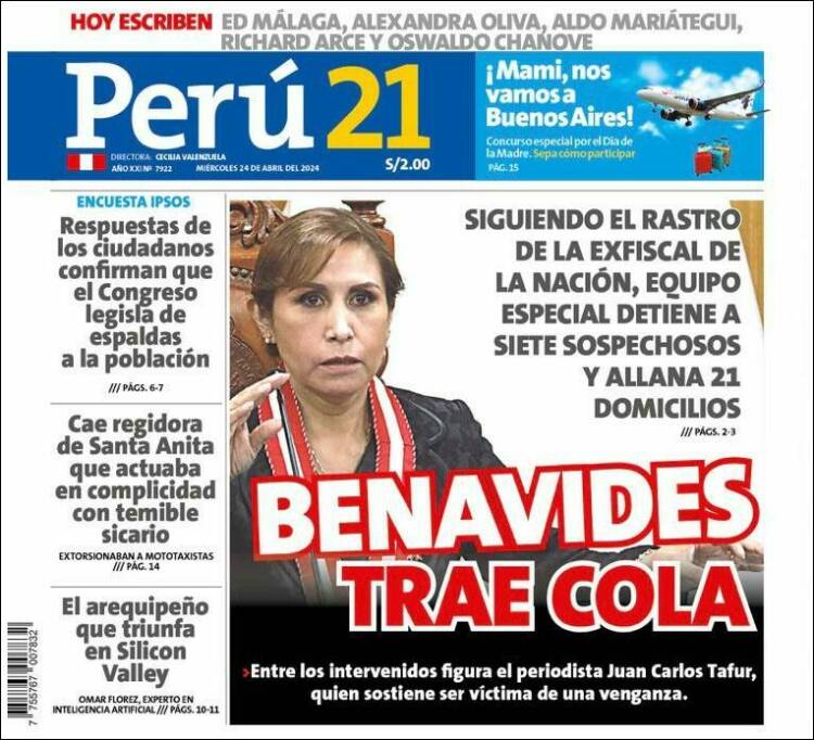 Portada de Perú 21 (Perú)