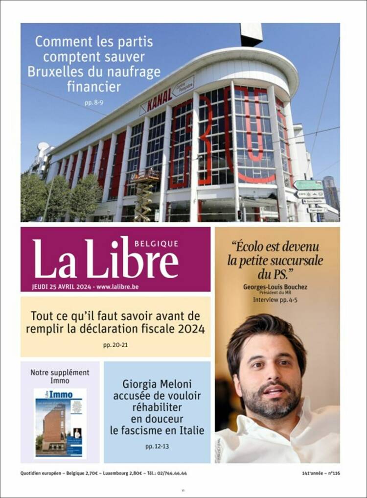 Portada de La Libre.be (B&eacute;lgica)