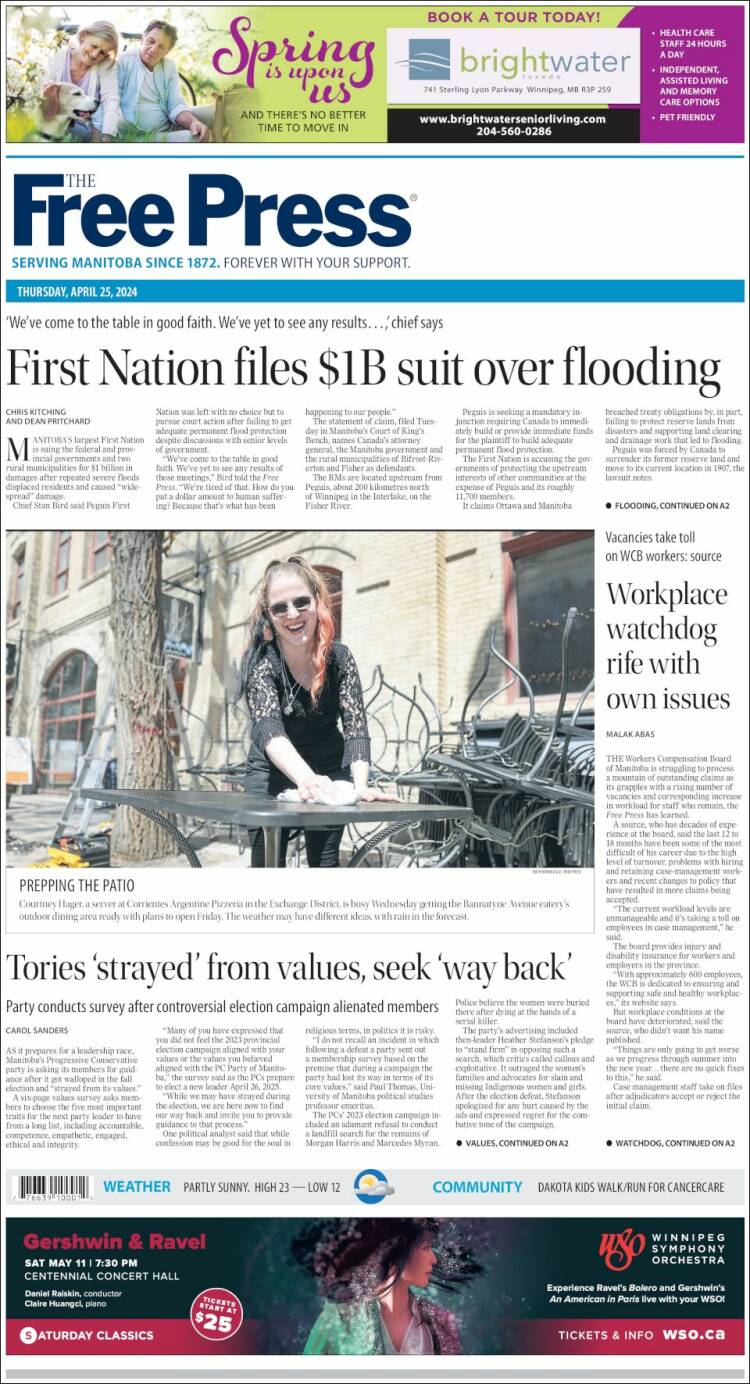 Portada de Winnipeg Free Press (Canadá)