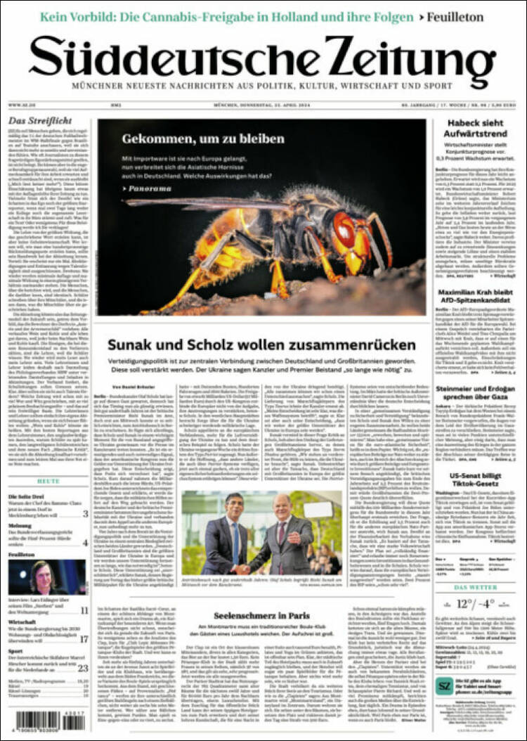Portada de Sueddeutsche (Alemania)