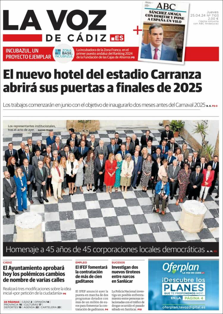 Portada de La Voz de Cádiz (España)