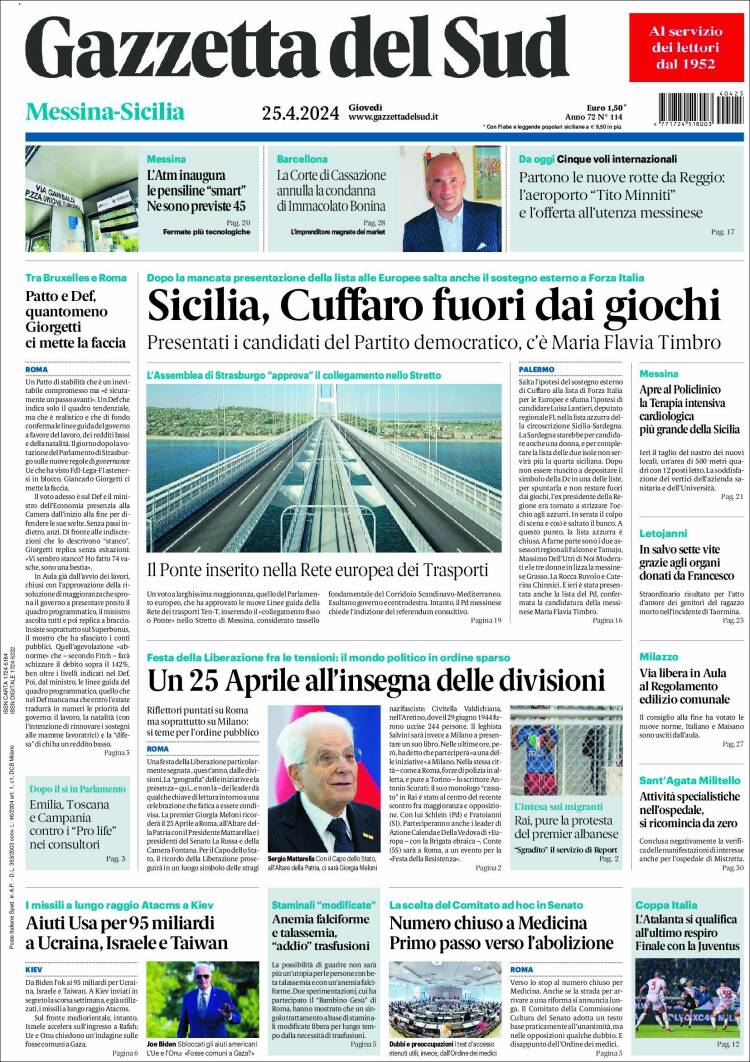 Portada de Gazzetta del Sud (Italia)