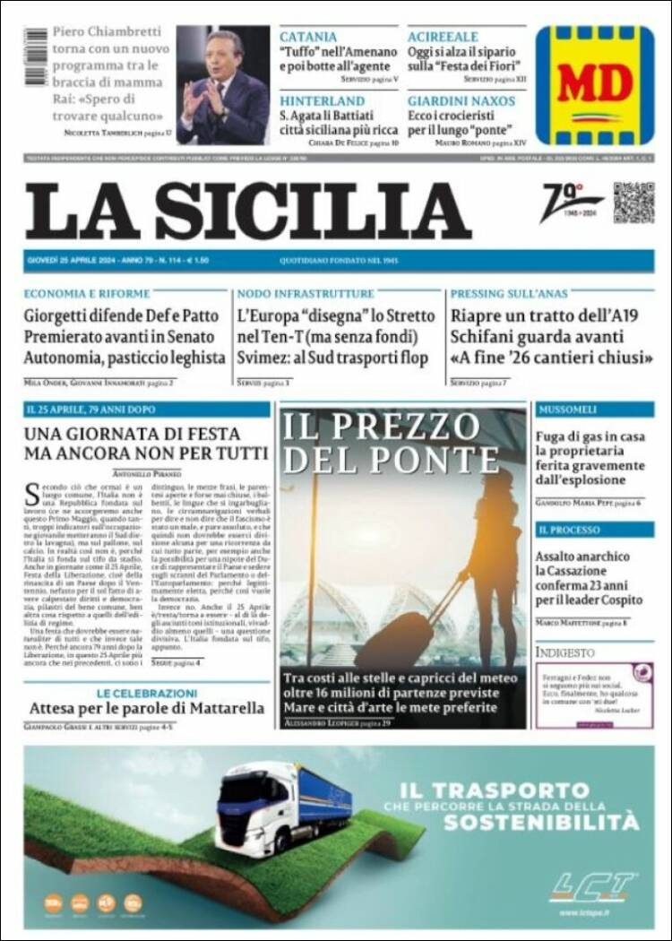 Portada de La Sicilia (Italia)