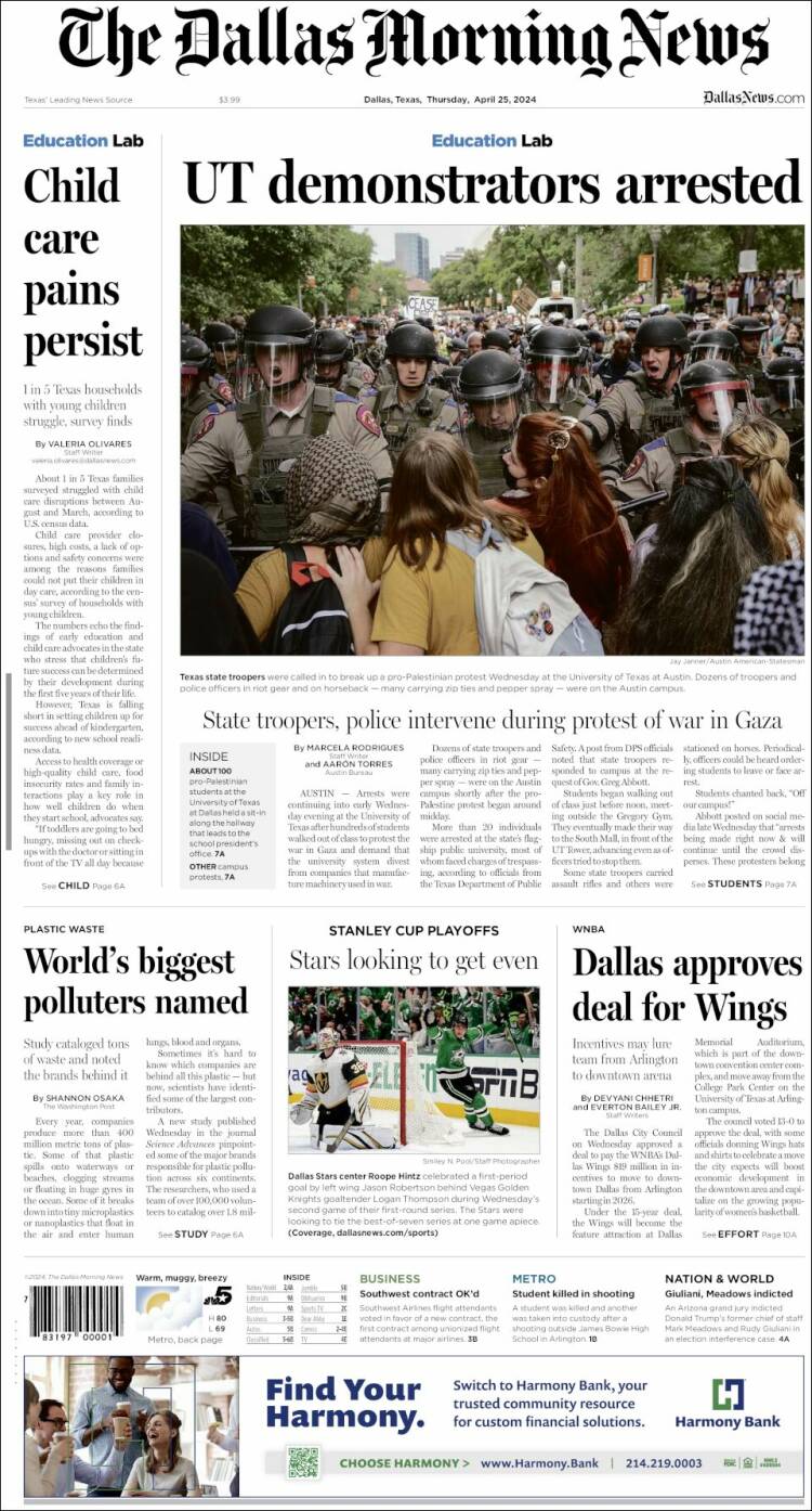 Portada de Dallas Morning News (USA)