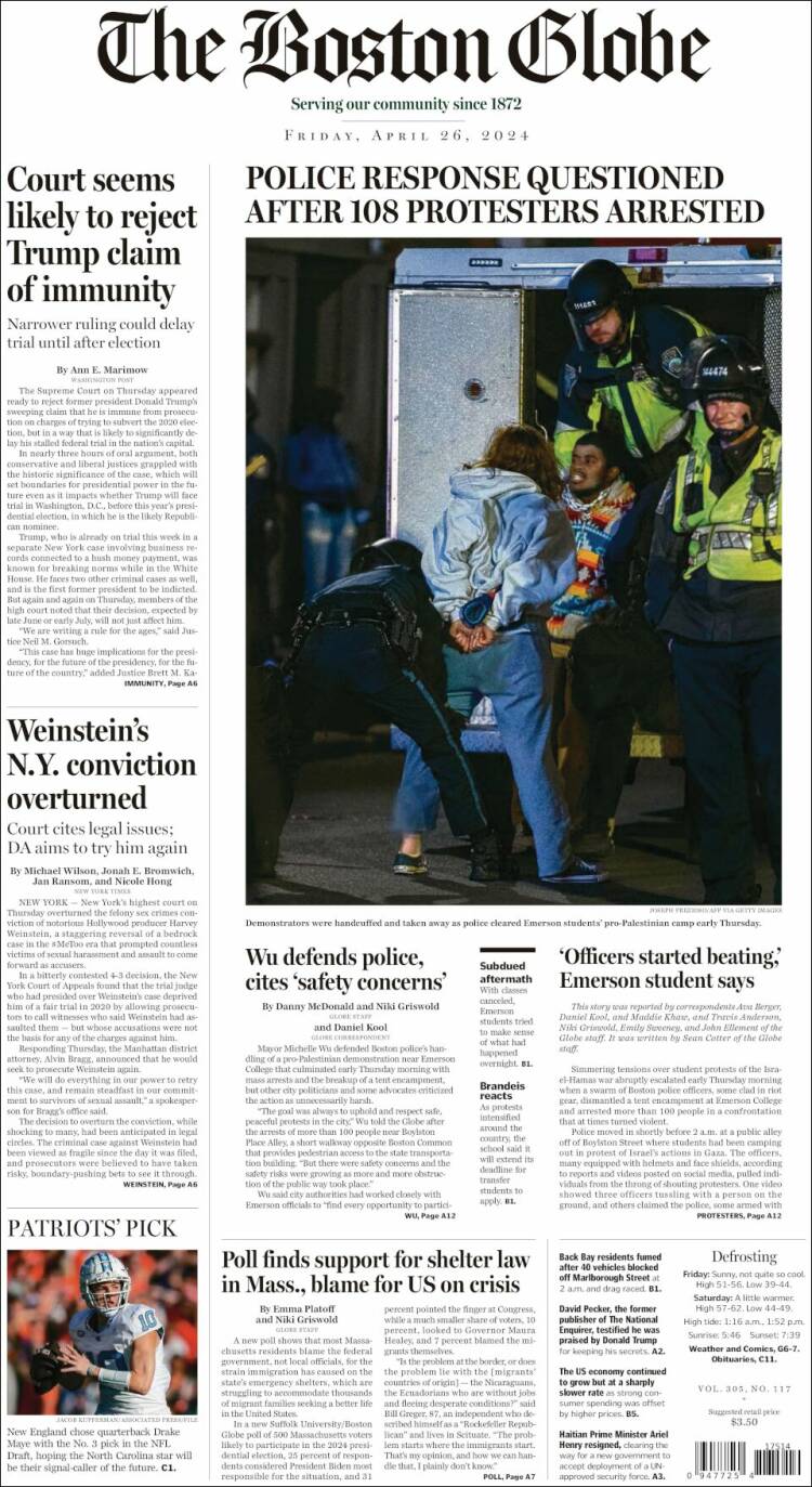 Portada de Boston Globe (USA)