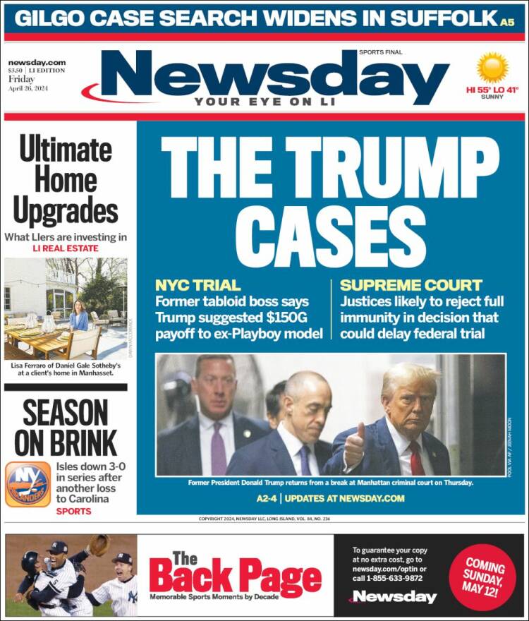Portada de Newsday (États-Unis)