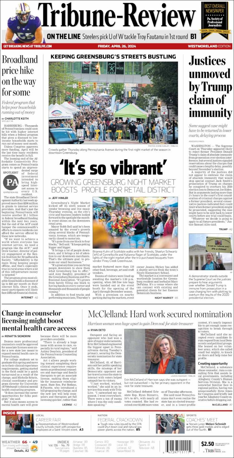 Portada de Tribune-Review (USA)