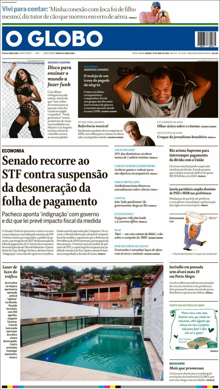 Portada de O Globo (Brasil)