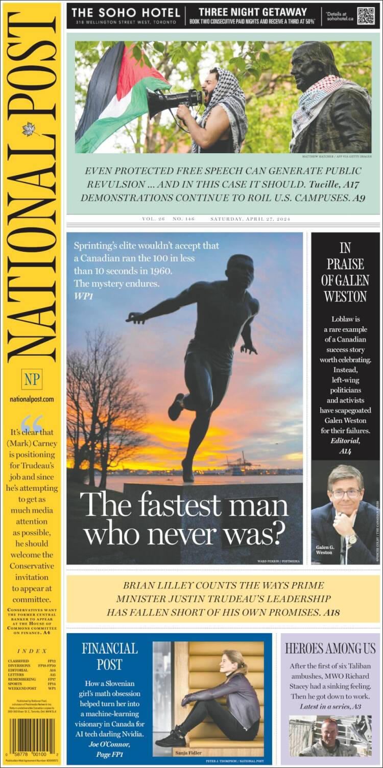 Portada de The National Post (Canadá)