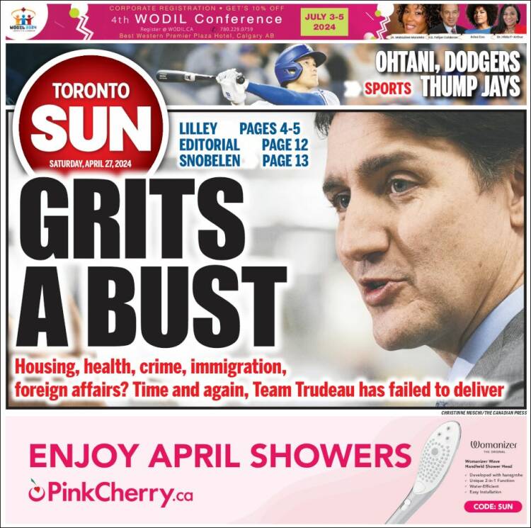 Portada de The Toronto Sun (Canadá)