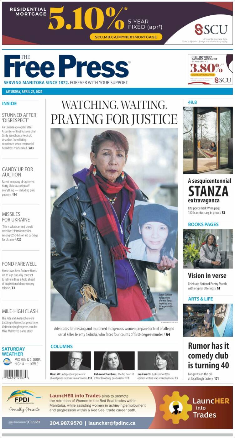 Portada de Winnipeg Free Press (Canadá)