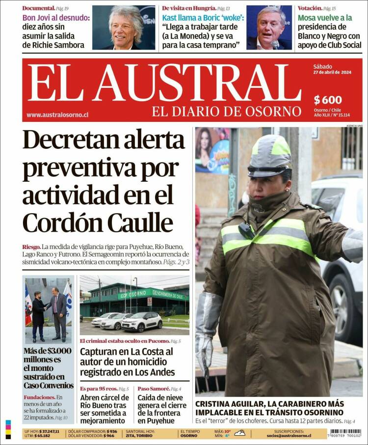 Portada de El Austral de Osorno (Chile)