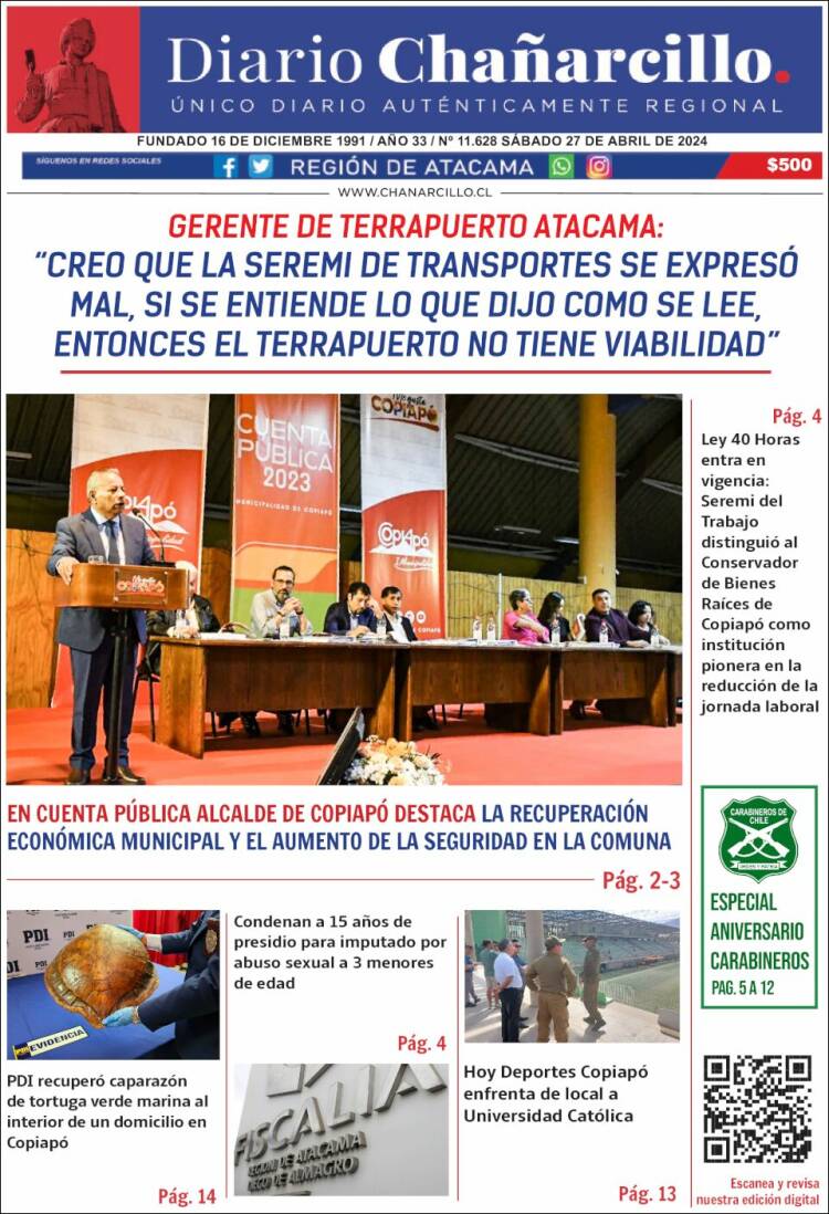 Portada de Diario Chañarcillo (Chile)