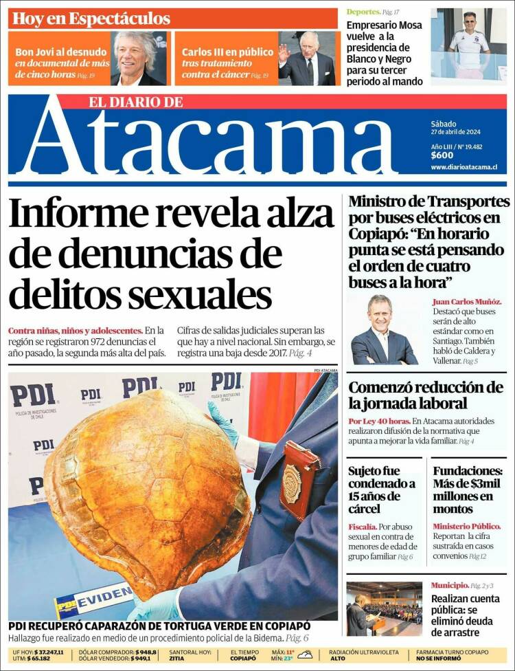 Portada de Diario de Atacama (Chile)