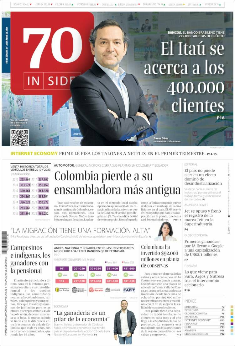 Portada de La Republica (Colombia)