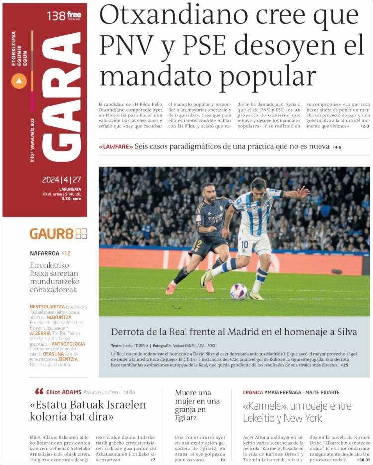 Portada de Gara (España)