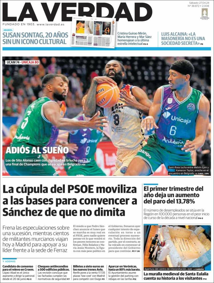 Portada de La Verdad de Murcia (España)