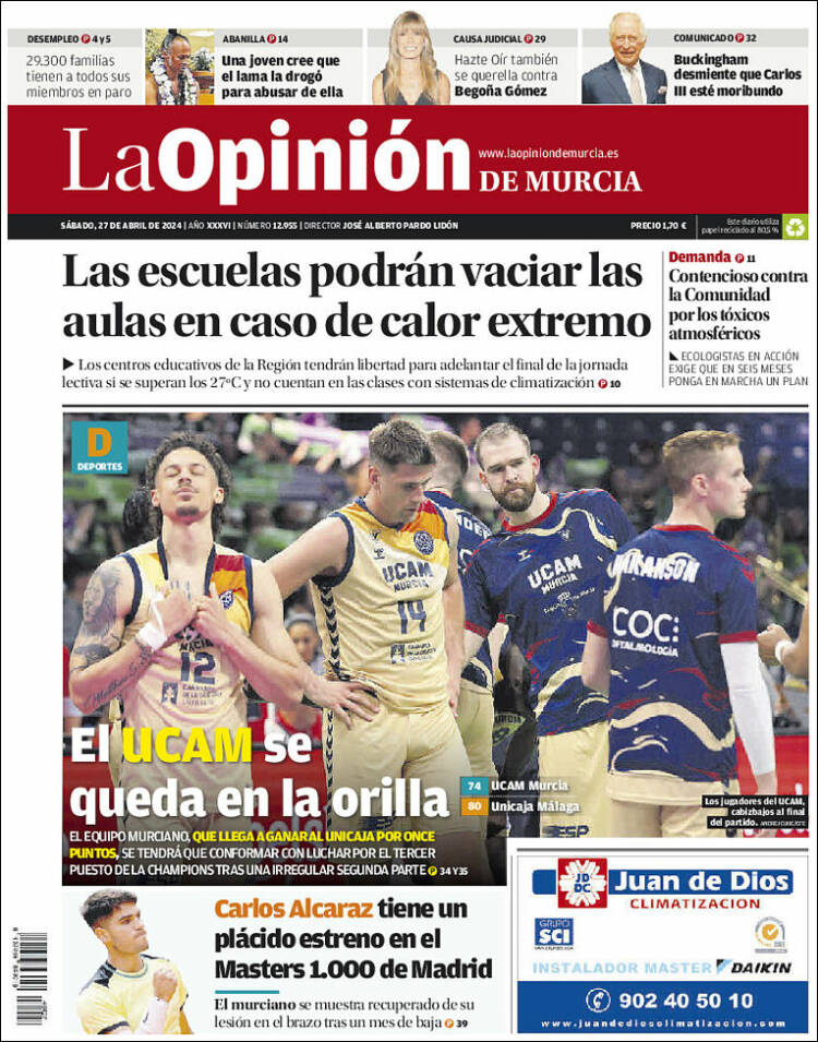 Portada de La Opinión de Murcia (España)